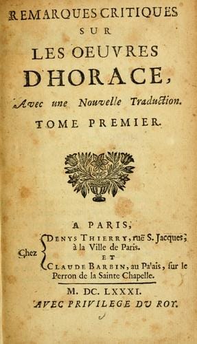 Remarques critiques sur les oeuvres d'Horace