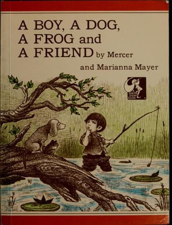 A boy, a dog, a frog and a friend
