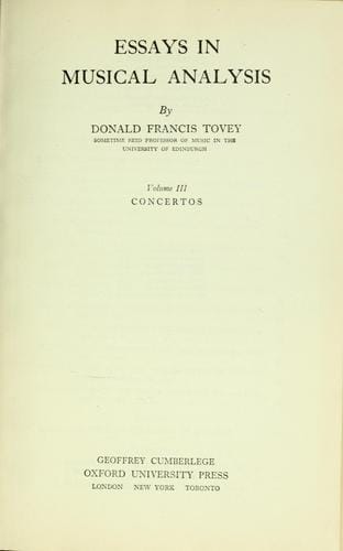 Essays in musical analysis