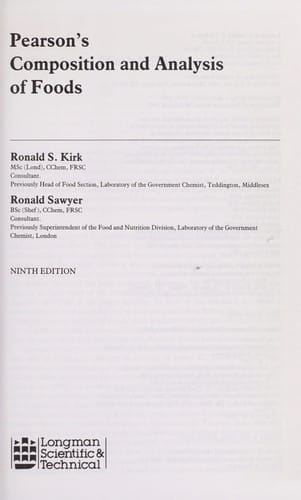 Pearson's composition and analysis of foods