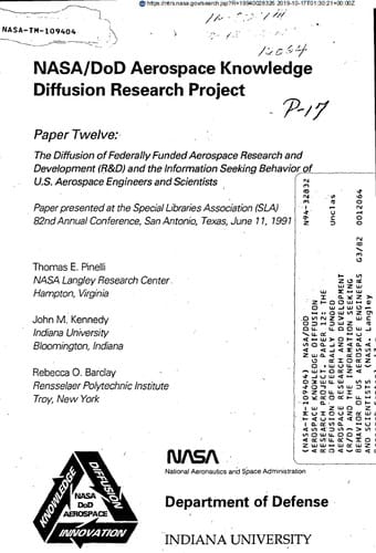 NASA/DoD aerospace knowledge diffusion research project