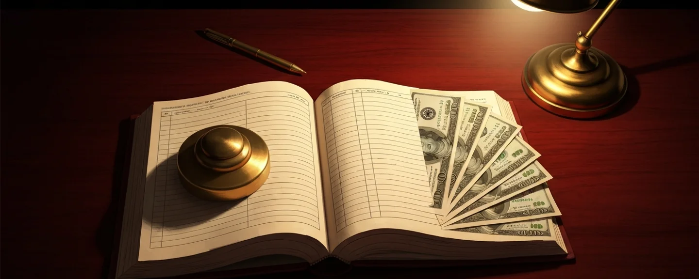 The ledger that pays the ghostwriter sits on the same desk as the manuscript she signs away.